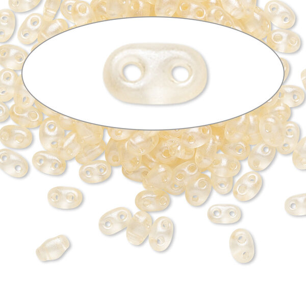 Seed bead, Preciosa Twin™ Czech glass, pkg/50g, 5x2.5mm oval, translucent light peach terra pearl clear, (08192). image number 0
