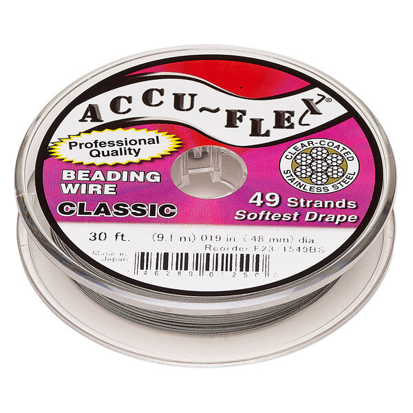 Beading wire, Accu-Flex®, nylon and stainless steel, clear, 49 strand, 0.019-inch diameter. Sold per 30-foot spool. image number 0