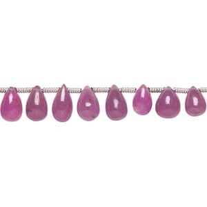 Pink sapphire 1pkg1, hand-cut top-drilled teardrop bead 8 inch graduated 5x4mm-7x5mm