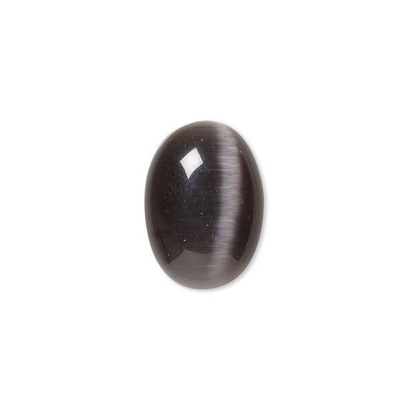 Cabochon, cat's eye glass (fiber optic glass), black, 18x13mm calibrated oval, quality grade. Sold per pkg of 6. image number 0