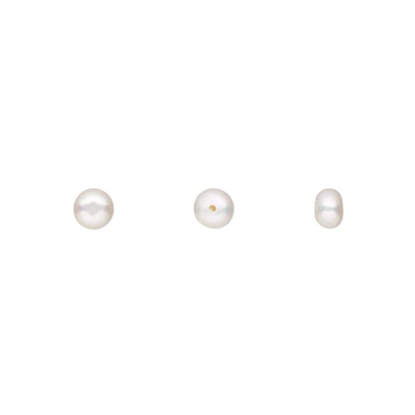 Pearl, White Lotus™, cultured freshwater (bleached), white, 4-4.5mm half-drilled button, B grade, Mohs hardness 2-1/2 to 4. Sold per pair. image number 0