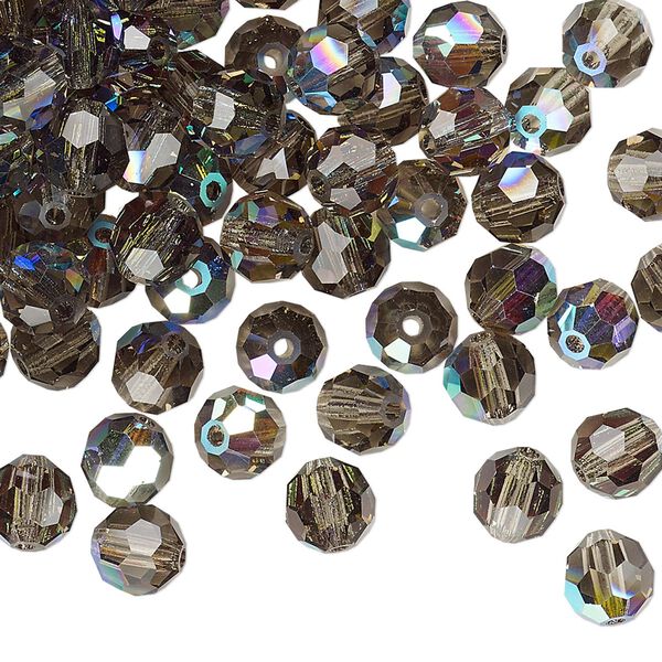 Bead 24pk black diamond AB, Preciosa Czech crystal 6mm round image number 0