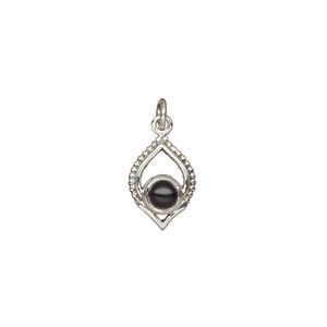 Black onyx / sterling silver 1pkg1, antiqued marquise drop 13.5x9mm