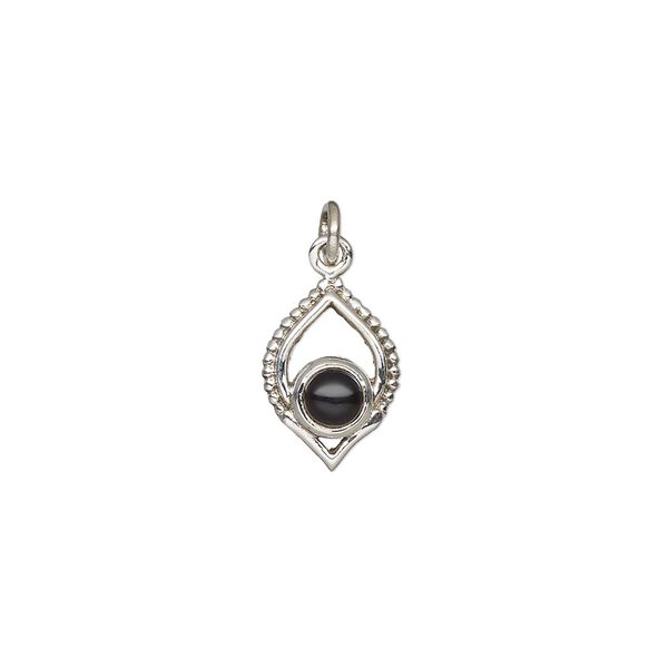 Black onyx / sterling silver 1pkg1, antiqued marquise drop 13.5x9mm image number 0