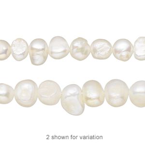 Pearl, cultured freshwater (bleached), white, 4-6mm flat-sided potato, D grade, Mohs hardness 2-1/2 to 4. Sold per 15-inch strand.