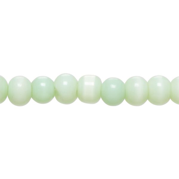 Bead, cat's eye glass (fiber optic glass), mint green, 7x5mm-8x6mm rondelle. Sold per 14-inch strand, approximately 65 beads. image number 0