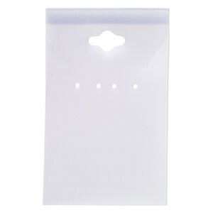 Earring / necklace card, plastic, frosted light blue, 3-1/2 x 2-inch rectangle. Sold per pkg of 100.