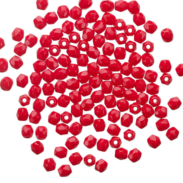 Bead 1pkg120 Czech fire-polished glass, 3mm faceted round, opaque red image number 0