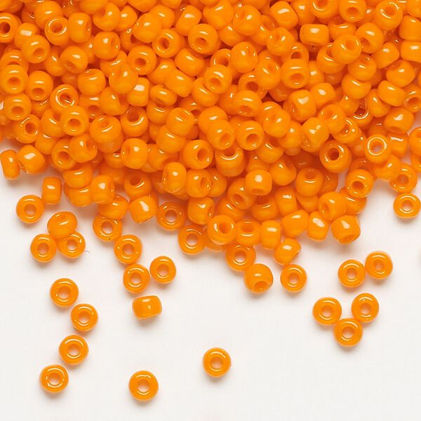 Seed bead, Dyna-Mites™, glass, opaque orange, #8 round. Sold per 40-gram pkg. image number 0