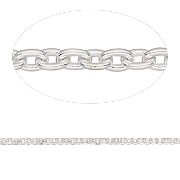 Chain, sterling silver, 2x1.5mm cable. Sold per 50-foot spool. image number 0