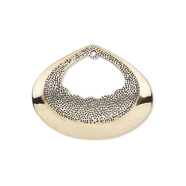 Drop, antiqued brass, 29x23mm single-sided textured and smooth domed teardrop with cutout design. Sold individually. image number 0