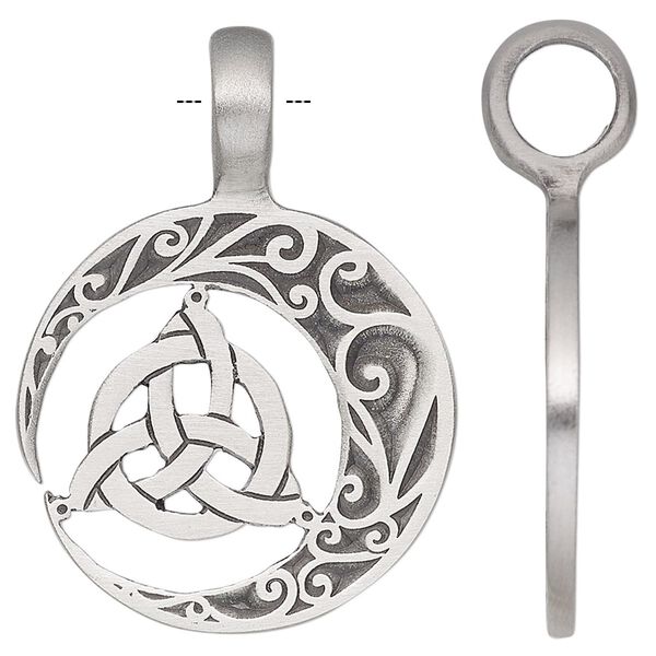 Pendant, antiqued pewter (tin-based alloy), 41x29.5mm single-sided half moon with Celtic knot. Sold individually. image number 0