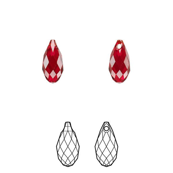 Briolette 2pk Siam, Crystal Passions® 11x5.5mm pendant drop 6010 image number 0