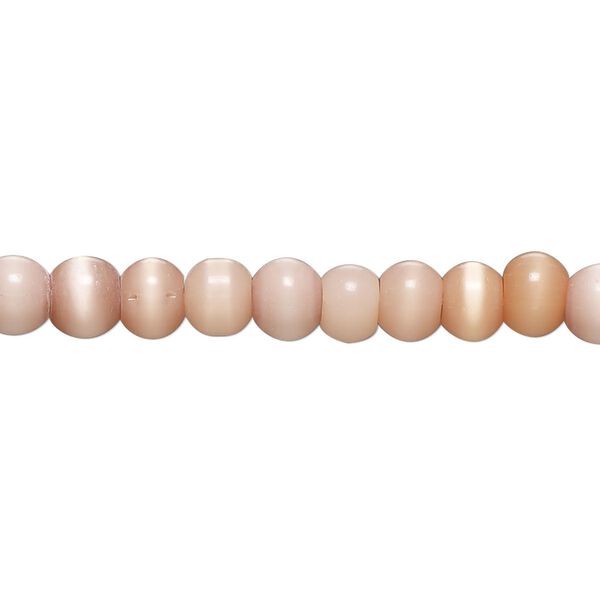 Bead, cat's eye glass (fiber optic glass), peach, 5-6mm round. Sold per 14-inch strand, approximately 80 beads. image number 0