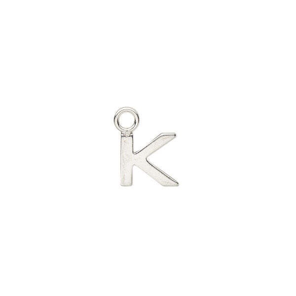 Charm, sterling silver, 9x8mm single-sided modern square alphabet letter K. Sold individually. image number 0