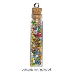 Component, glass / cork / nickel-finished steel, clear, 45x11mm bottle with stopper and screw eye. Sold per pkg of 10.