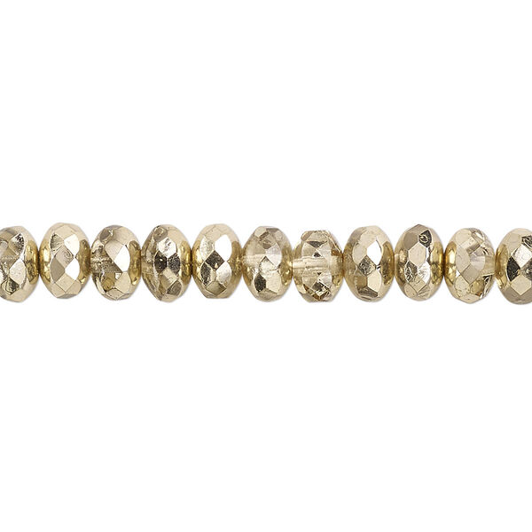 Bead, Czech fire-polished glass, metallic pale gold, 7x5mm faceted rondelle. Sold per 15-1/2" to 16" strand. image number 0