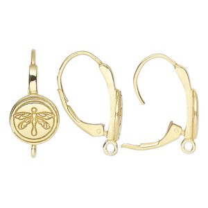 Ear wire leverback 1pkg2 sterling silver, 22mm / round / closed loop, antique gold-finished 1 pair