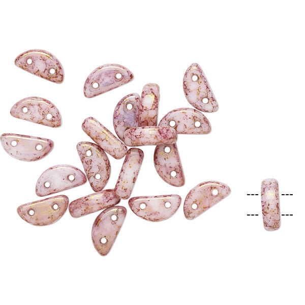 Bead, Preciosa, Czech pressed glass, opaque alabaster mauve granite, 8.5x3mm half moon with (2) 0.8-0.9mm holes. Sold per pkg of 20. image number 0