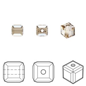 Bead 6pk crystal golden shadow, Crystal Passions® 6mm cube 5601