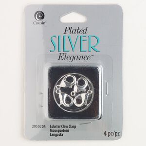Clasp lobster claw 1pkg4 silver-plated, 12x8mm oval, brass 1-strand