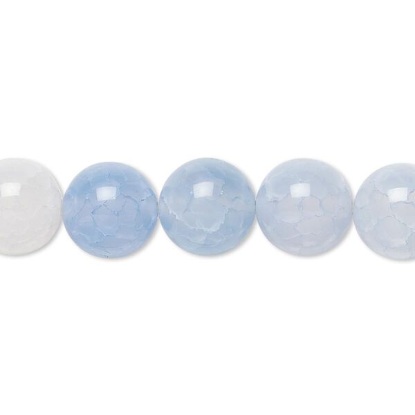 Bead, fire crackle agate (dyed / heated), light blue and light grey, 10mm round, B grade, Mohs hardness 6-1/2 to 7. Sold per 8-inch strand, approximately 20 beads. image number 0