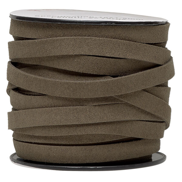 Cord, faux suede, brown-olive, 10mm flat. Sold per 25-yard spool. image number 0