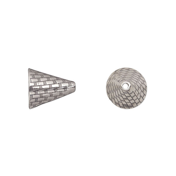 Cone, JBB Findings, antiqued sterling silver, 12x10.5mm woven texture, fits 10-14mm beads. Sold individually. image number 0