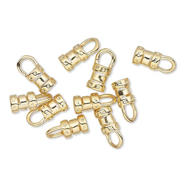 Crimp end, gold-plated brass, 6x4.5mm tube with loop, 3mm inside diameter. Sold per pkg of 10. image number 0