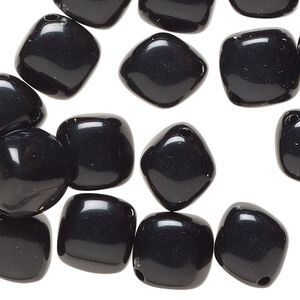 Bead, acrylic, black, 13mm diagonally drilled cube. Sold per 2-ounce pkg, approximately 50 beads.