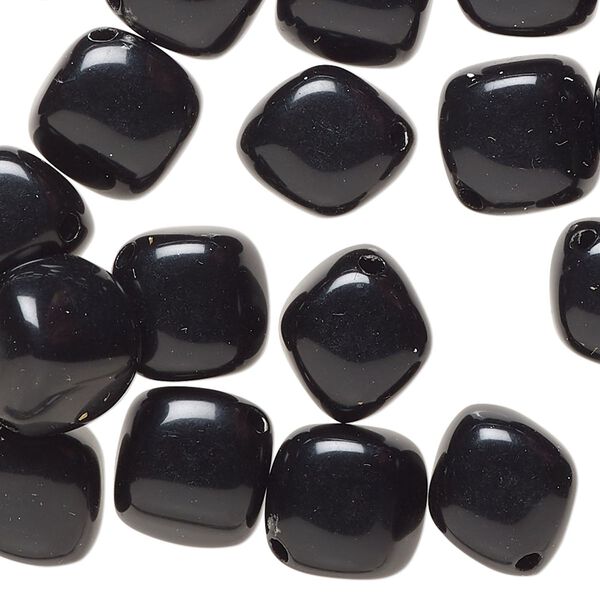 Bead, acrylic, black, 13mm diagonally drilled cube. Sold per 2-ounce pkg, approximately 50 beads. image number 0