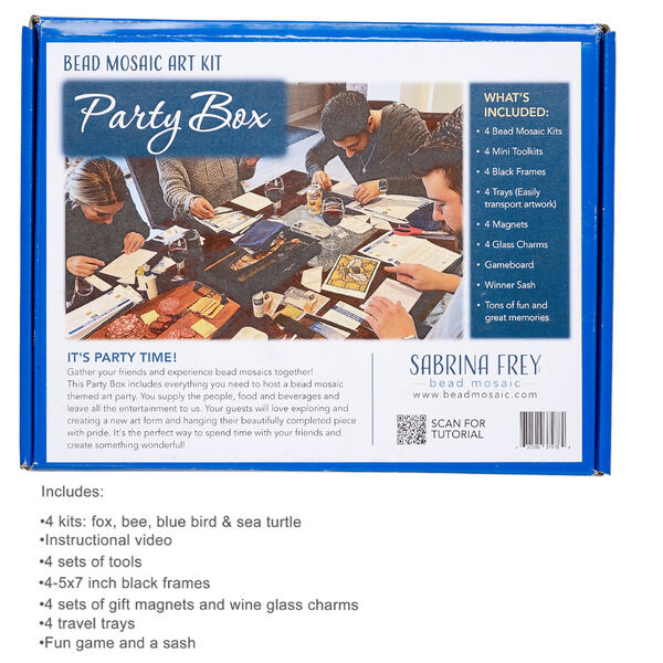 Sabrina Frey Bead Mosaic&trade; Party Box, glass / medium-density fiberboard / glue, pkg/1, multicolored 4 kits (5x7 inches). image number 0