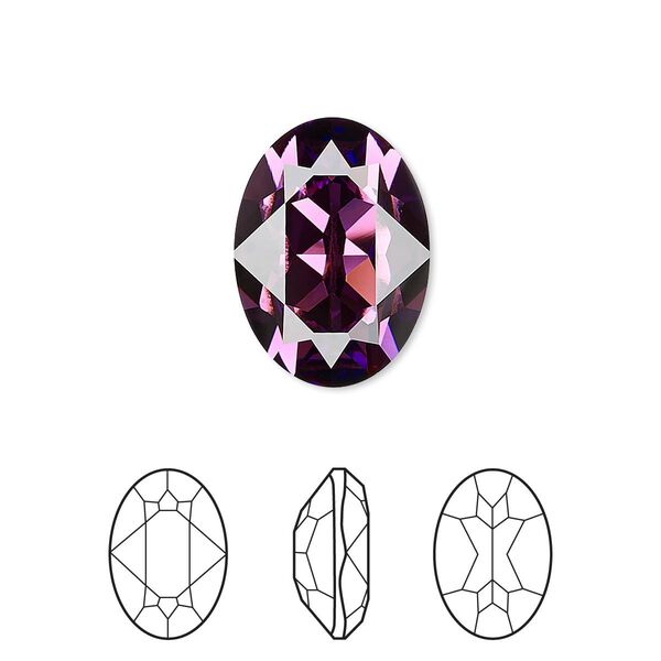 Fancy stone 6pk amethyst foil back, Crystal Passions® 18x13mm oval 4120 image number 0