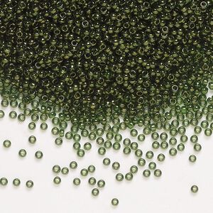 Seed bead, Miyuki, glass, pkg/250g, #15 rocaille, translucent gold luster olive (RR-306).