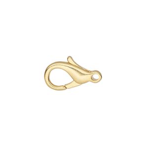 Clasp lobster claw 1pkg10 gold-plated, 14x9mm, brass 1-strand