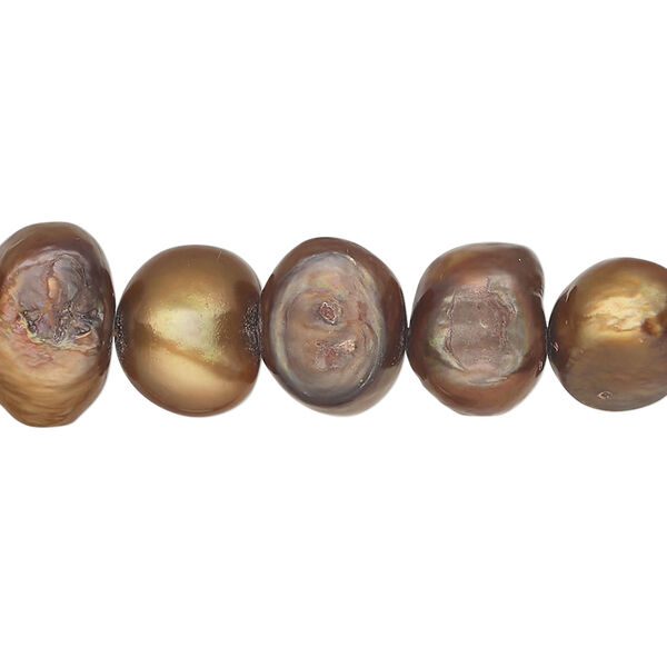 Freshwater 1pkg1, flat-sided potato pearl, 15.5-16 inch dark golden copper 10-12mm cultured image number 0