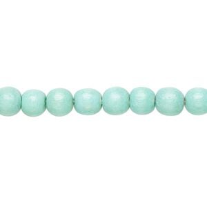 Bead, Taiwanese cheesewood (dyed / waxed), sea foam, 5-6mm round. Sold per pkg of (2) 15-1/2" to 16" strands.
