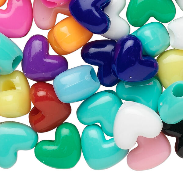 Pony bead mix, acrylic, opaque multicolored, 12x10mm heart. Sold per pkg of 100. image number 0