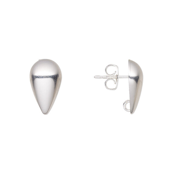 Earstud, silver-plated brass, 14x8.5mm half-dome teardrop with open loop. Sold per pkg of 5 pairs. image number 0