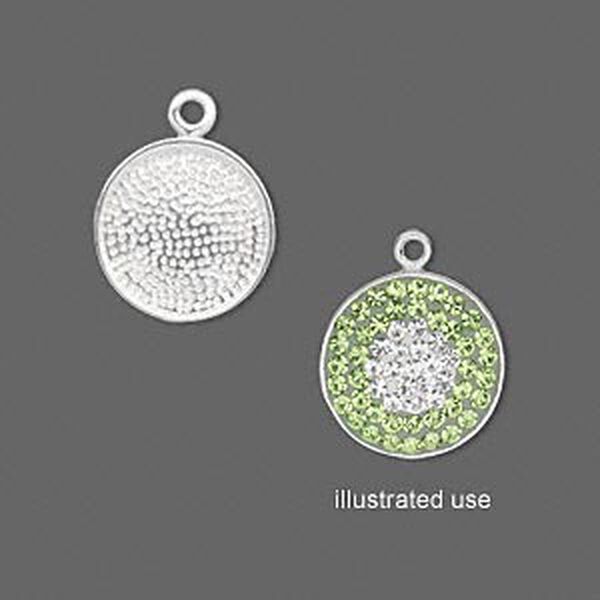 Drop, imitation rhodium-plated "pewter" (zinc-based alloy), 14mm round. Sold per pkg of 4. image number 0