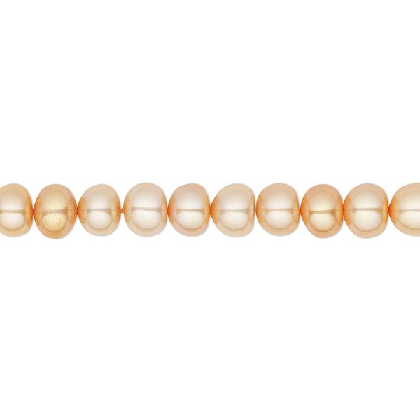 Pearl, cultured freshwater (dyed), apricot, 5-6mm button, C grade, Mohs hardness 2-1/2 to 4. Sold per 16-inch strand. image number 0