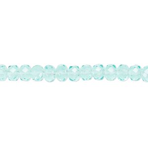Bead, Czech fire-polished glass, light aqua, 5x4mm faceted rondelle. Sold per 15-1/2" to 16" strand.