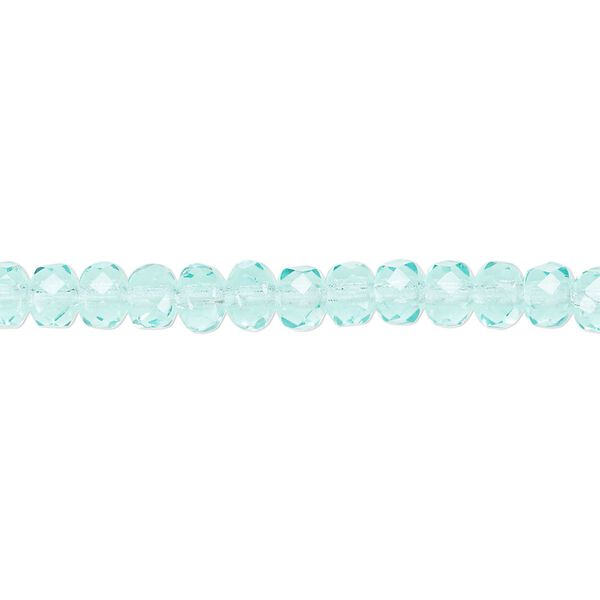 Bead, Czech fire-polished glass, light aqua, 5x4mm faceted rondelle. Sold per 15-1/2" to 16" strand. image number 0