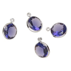 Drop, silver-finished brass, translucent light amethyst purple, 10mm faceted round with open back. Sold per pkg of 4.
