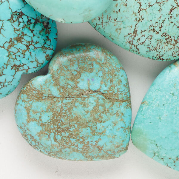 Bead mix, magnesite (dyed / stabilized), blue, 24-31mm puffed heart, C grade, Mohs hardness 3-1/2 to 4. Sold per pkg of 10. image number 0
