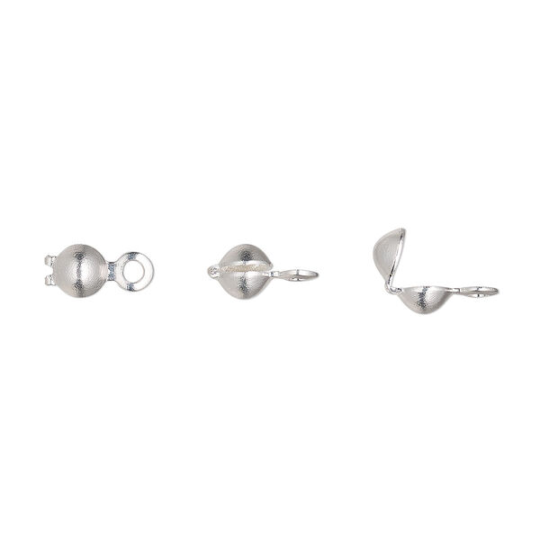 Bead tip, silver-plated brass, 7.5x3.5mm bottom clamp-on with closed loop. Sold per pkg of 100. image number 0
