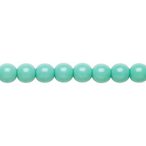 Bead, Preciosa Czech glass druk, pkg/15-1/2 to 16 inches, opaque turquoise green, 6mm round.