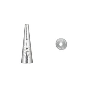 Cone, sterling silver, 19x5.5mm with flower design, 5mm inside diameter. Sold per pkg of 2.