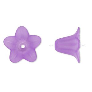 Component, acrylic, translucent frosted violet, 17x12mm flower. Sold per pkg of 100.
