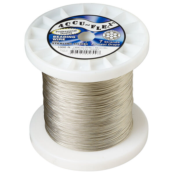 Beading wire, Accu-Flex®, nylon and .925 sterling silver, clear, 7 strand, 0.019-inch diameter. Sold per 1,000-foot spool. image number 0